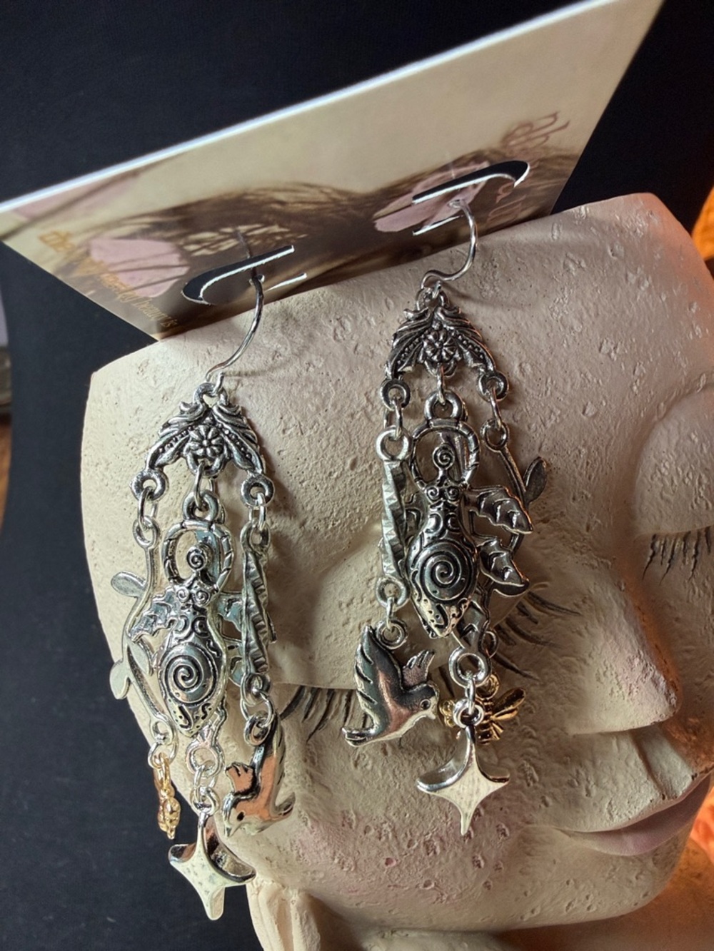 Silver-Tone Bohemian Dangle Earrings with Bird & Star Charms
